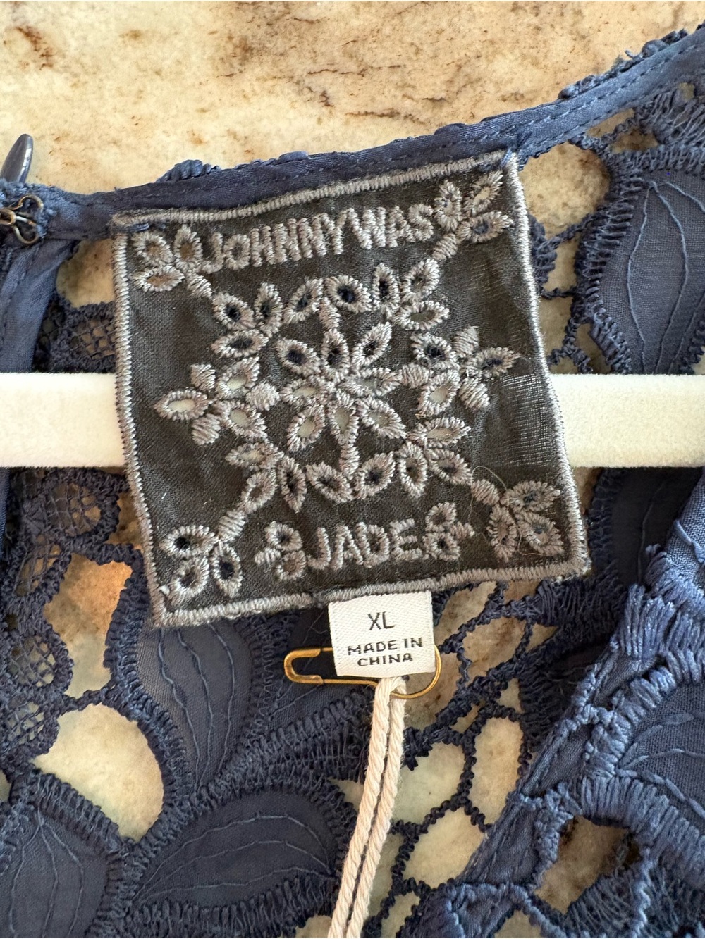 Johnny Was Natalie Navy Lace Overlay Midi Dress Sleeveless Event Cocktail XL New - Picture 8 of 15